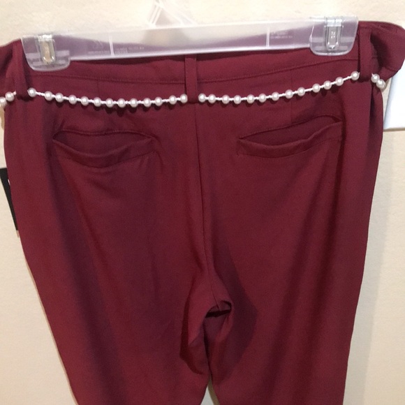 NWT Nicole Miller Cabernet Dress Pants w/Pockets Faux Pearl Belt Sparkle Bow-10 - Picture 3 of 12
